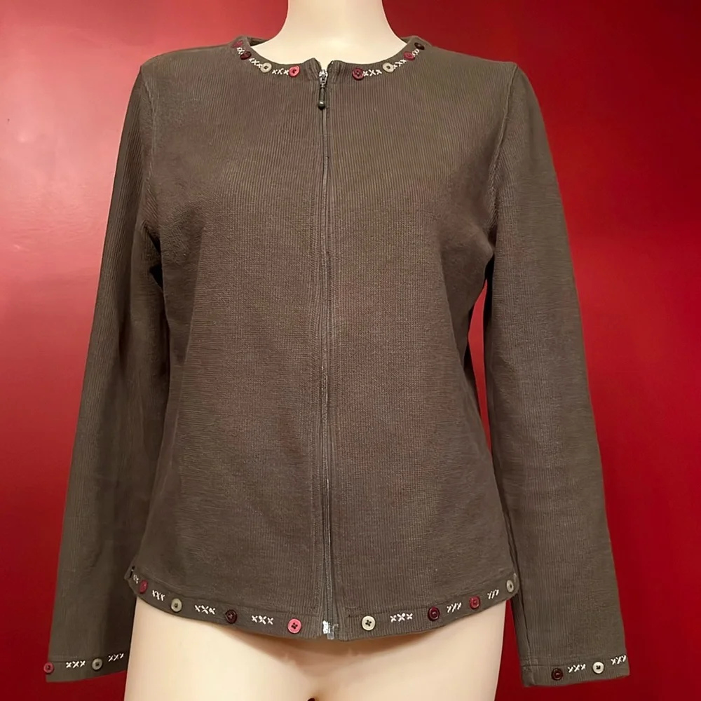 EUC Christopher & Banks olive green for zip cardigan - Picture 1 of 14